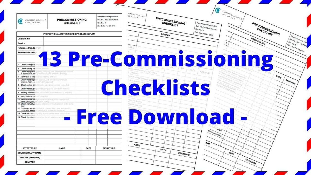 Commissioning24's tweet photo. 13 Free Pre-Commissioning Checklists - https://t.co/mu7pQbtZYv - Download it now.
#commissioning #precommissioning #checklist #refinery #power #engineering #pump #fan #blower #agitator #tank #reactor #turbine https://t.co/0tETH3VpZQ