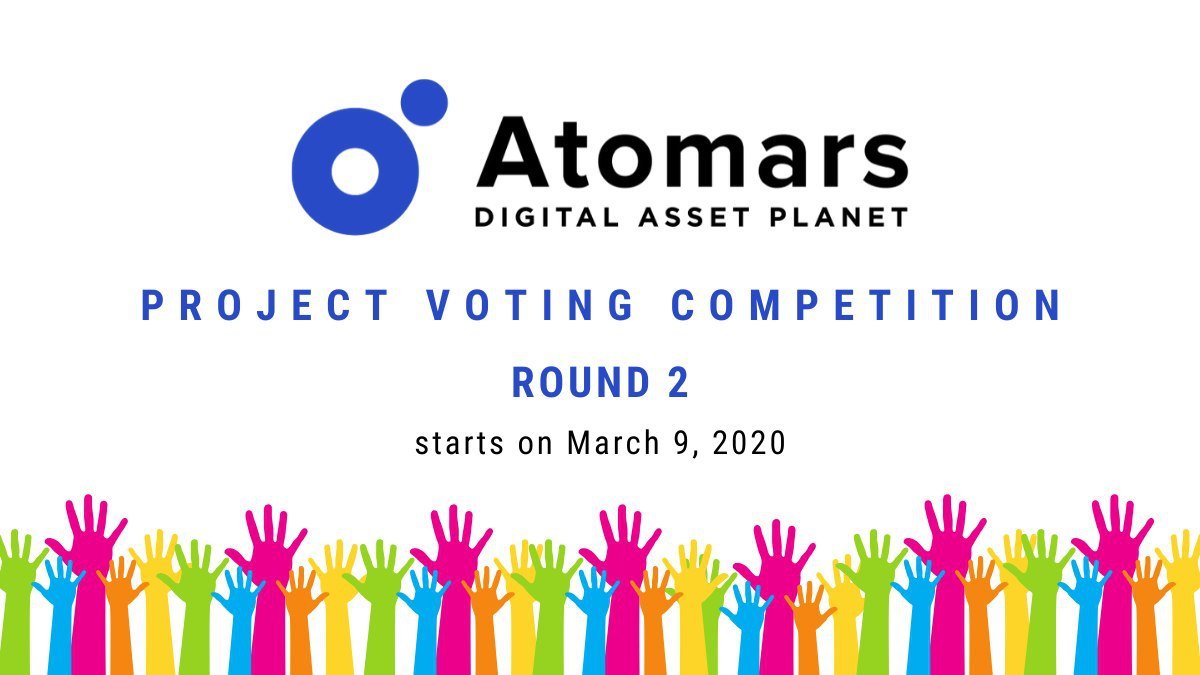 Round 2 of the project voting competition will be launched on March 9, 2020.

Comment below and suggest the projects we shall consider for the competition.

Winning project will get a FREE listing on Atomars Exchange.

#Atomars #Exchange #Blockchain #Cryptocurrency #ProjectVoting