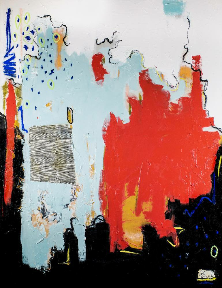 Bring on the Funk Painting by Brandi Hofer -Oil, collage, Pastel on Canvas.
