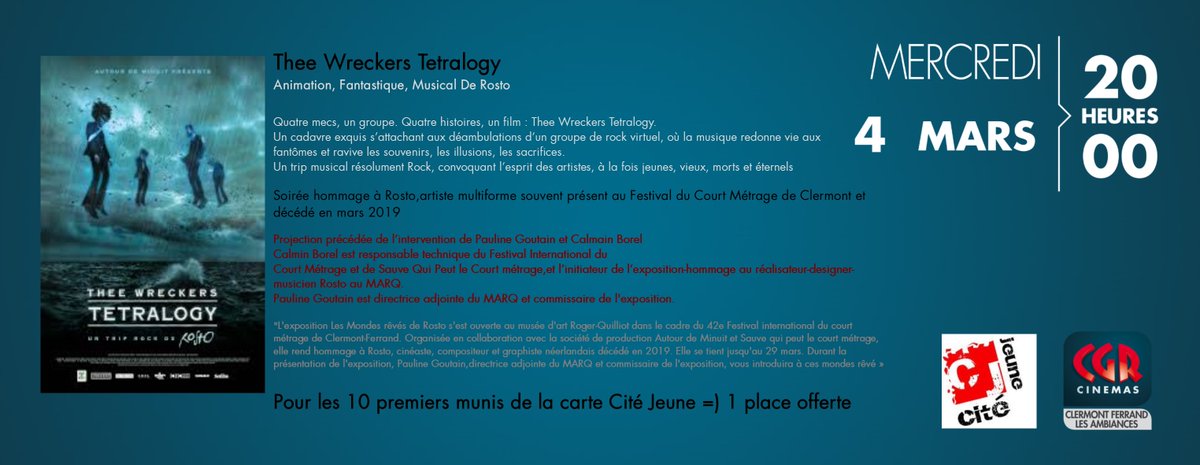 Mercredi 4 mars à 20h soirée en hommage à l'artiste Rosto et 1 place offerte aux premiers venus avec la Carte Cité Jeune
