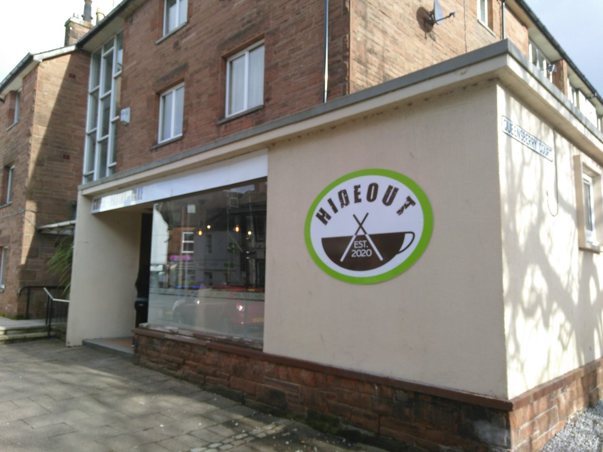 FairDumfries's tweet photo. Hooray! Just in time for #FairtradeFortnight ! Hideout, a new cafe in Queensberry St, opened at the weekend and is serving Fairtrade tea, coffee and hot chocolate. #Doonie #FairtradeBeltie popped in to say hi to Jamie and the team. https://t.co/SR6MwAo0yP
