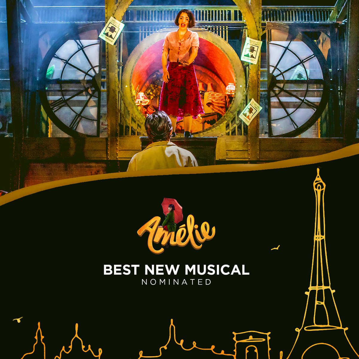 AmelieMusicalUK's tweet image. Our quirky little show has been nominated for 3️⃣ @OlivierAwards and we couldn’t be happier 🥰

🏆 BEST NEW MUSICAL 🎭
🏆 BEST ORIGINAL SCORE OR NEW ORCHESTRATIONS 🎶
🏆 BEST ACTRESS IN A MUSICAL 👩🏻

Thank you all for your love and support! 💛

#AmelieUK