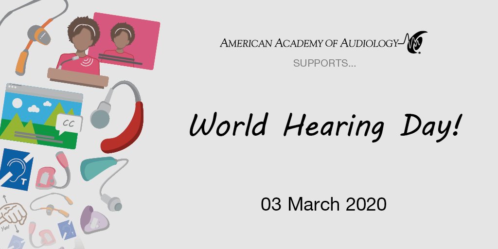 AcademyofAuD's tweet photo. Happy #WorldHearingDay! In 2020, the theme of the day is, “Hearing for life: don’t let hearing loss limit you.” Share our resources and spread the word! https://t.co/ti2oEeSgom https://t.co/CZzJ5sQLLp