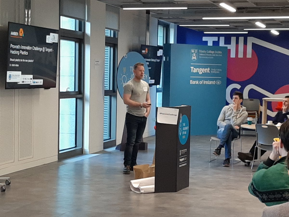 ambercentre's tweet photo. Great to be involved in the #ProvostChallenge #HackPlastic @TCDTangent - bringing a materials science perspective to plastics and recycling is our own Dr Keith Alden. Looking forward to seeing what the students come up with tomorrow. https://t.co/fbB7SexjXV