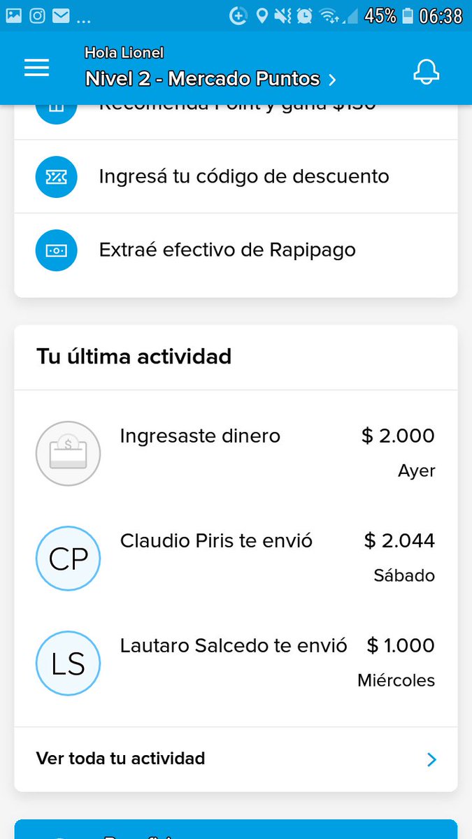 lioespejo's tweet photo. @mercadopago Hola buen dia. Me descontaron 2650 pesos de mi cuenta pero no figura ni de que es. Estos son mis ultimos movimientos https://t.co/TSsA1V1Yj0