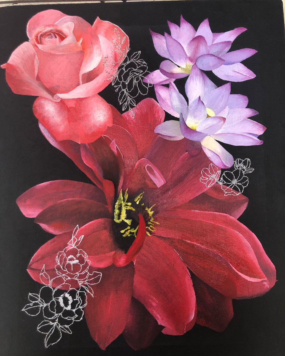 lexikmentzel's tweet photo. My student finished her piece. Oil paint and embroidery #flowerqueen https://t.co/e2pUweysuC