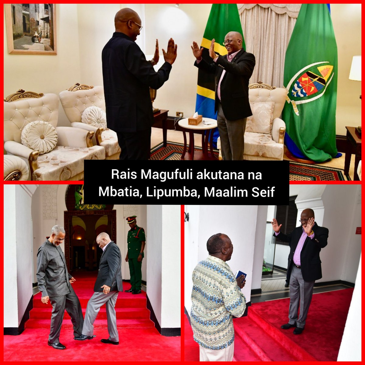 MwananchiNews's tweet photo. Rais John Magufuli akisalimiana kwa nyakati tofauti na viongozi wa baadhi ya vyama vya upinzani nchini alipokutana nao Ikulu jijini Dar es Salaam #MwananchiUpdates #MclDigital https://t.co/SkMSXkc2vO