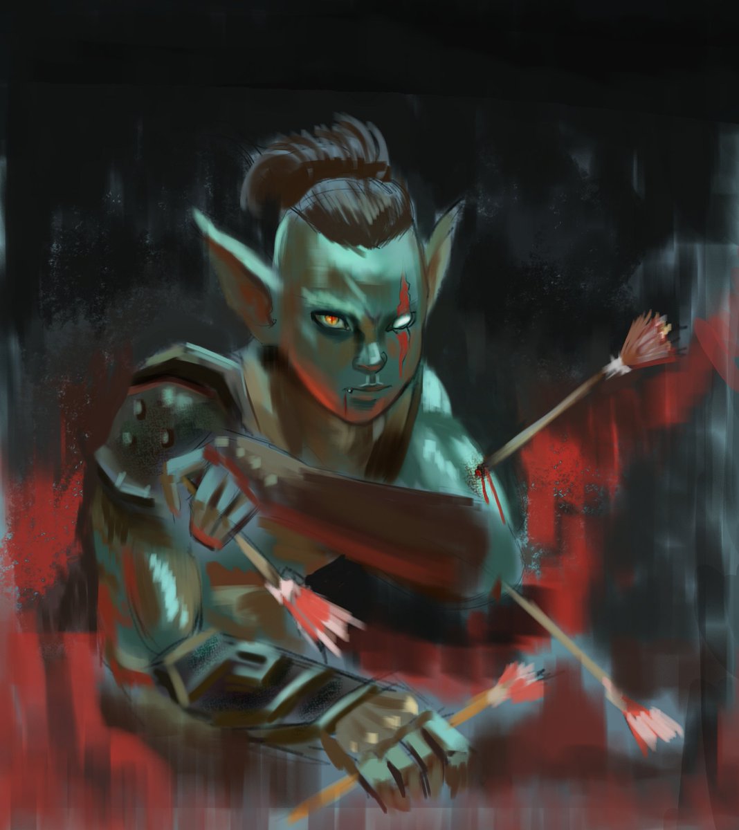 pablinhosf's tweet photo. Textured brushes studies #digitalpainting 
#art #artgame #artdraw #drawing #brush #krita #textured #hardedges #softedges #illustration #portrait #characterdesing #concept #artwork #studies #sketchdigital #orc #arqueiro #guerreiro #warrior https://t.co/nsw9HzXVPA