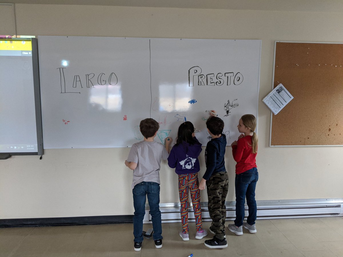 LaffinMs's tweet photo. The grade 1/2 class @WindsorForks drew some pictures that matched our Largo and Presto tempos we have been learning about over the last few weeks #tempo #makingconnections #musicclassrocks @AVRCE_NS https://t.co/rv6DPz4XqD