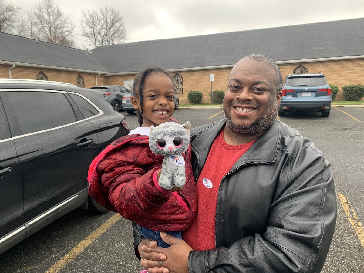 katysolt's tweet photo. I just found the cutest duo at the polls! 4 year old Ava has gone with her dad to vote in every election since she was born, and the trend continued today! @SpecNewsCLT @NCCapTonight #ncpol #cltpolitics https://t.co/VoZCLoF7Iz