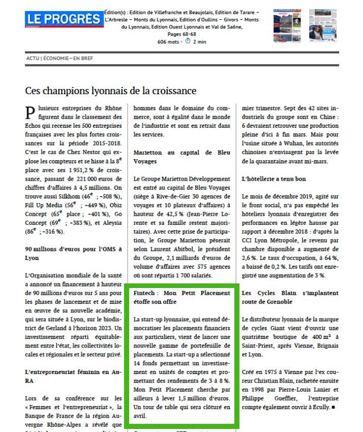 monpetitplacmnt's tweet photo. @Le_Progres nomme Mon Petit Placement "Champions Lyonnais de la Croissance" 👏💚Toi aussi, profite de la crème du placement : https://t.co/fjGGu8mmi3

#finance #neogestionprivee #fintech #investissement 
#investir #startup #épargne https://t.co/YwezpHoq8m