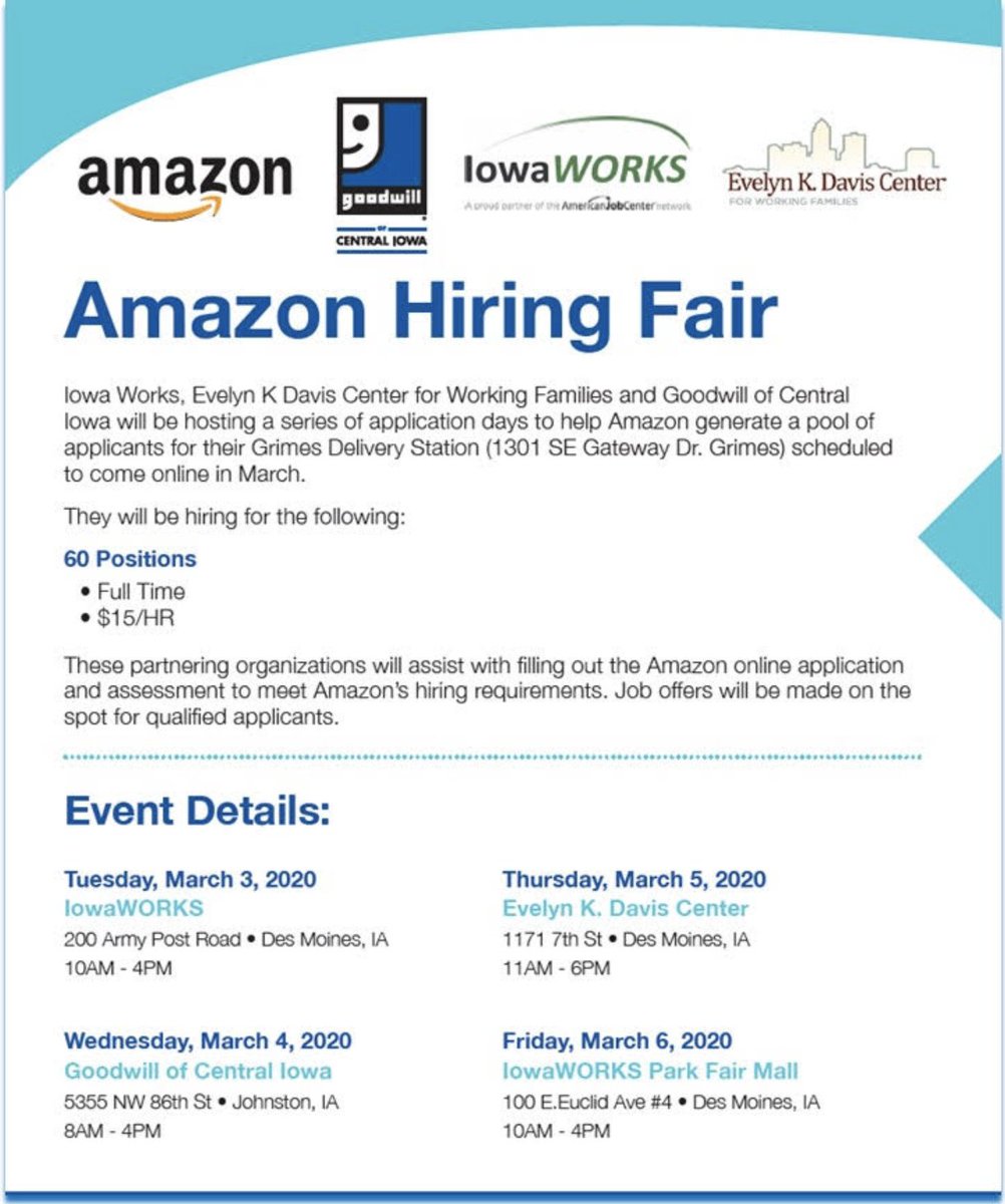 EKDDesMoines's tweet photo. TODAY is the first day of our Amazon Hiring Event, don't miss out on this great opportunity to join the Amazon team! https://t.co/2TTdSGgG4n