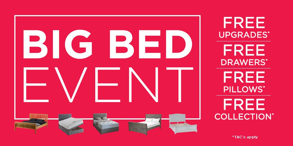 AlanWardUK's tweet photo. Our BIG BED EVENT has now started! 

Whether it's mattresses or bedroom furniture you're in need of... look no further as we have amazing offers at Alan Ward for you! https://t.co/G9d0cormi8