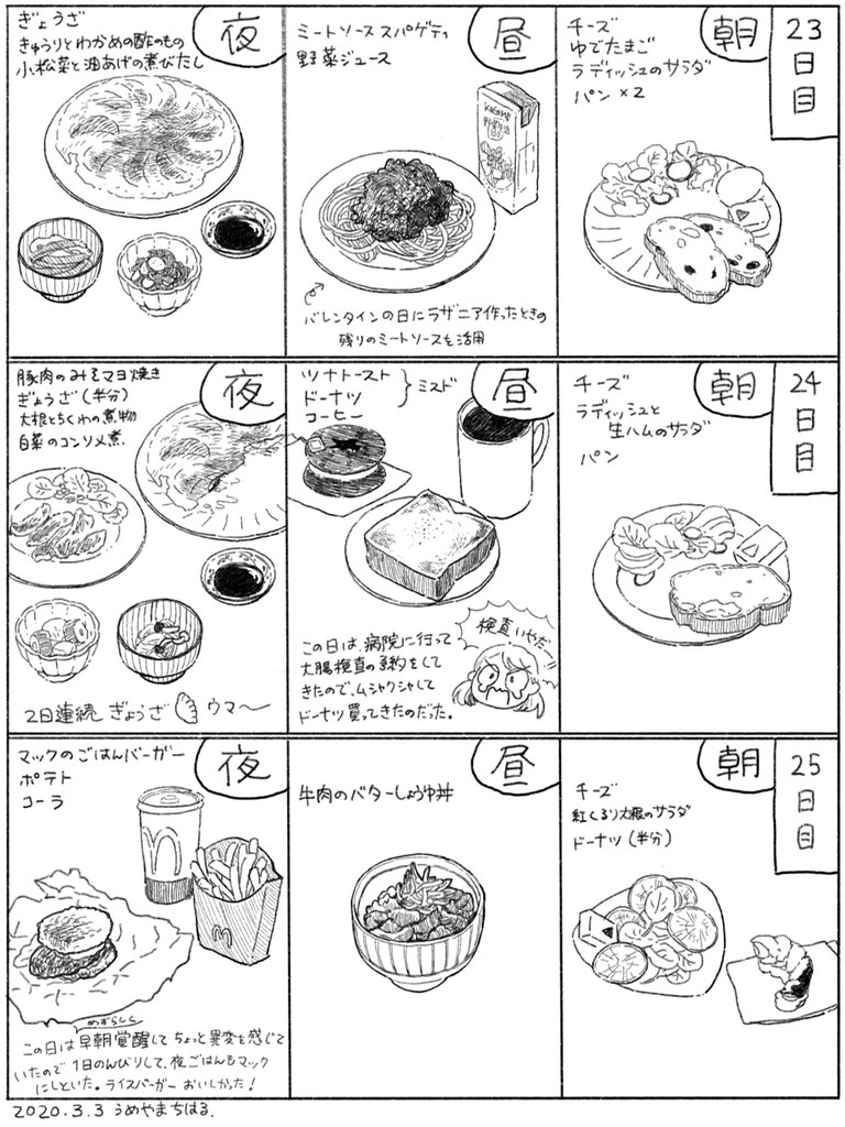 カロリー管理生活(23)
23日目〜25日目に食べたものまとめ

#絵日記 #双極性障害  #ダイエット
だいぶ前に食べたものを描いているので少しでもリアルタイムに近づけるための回。描くのは大変な割に漫画としては地味😅 