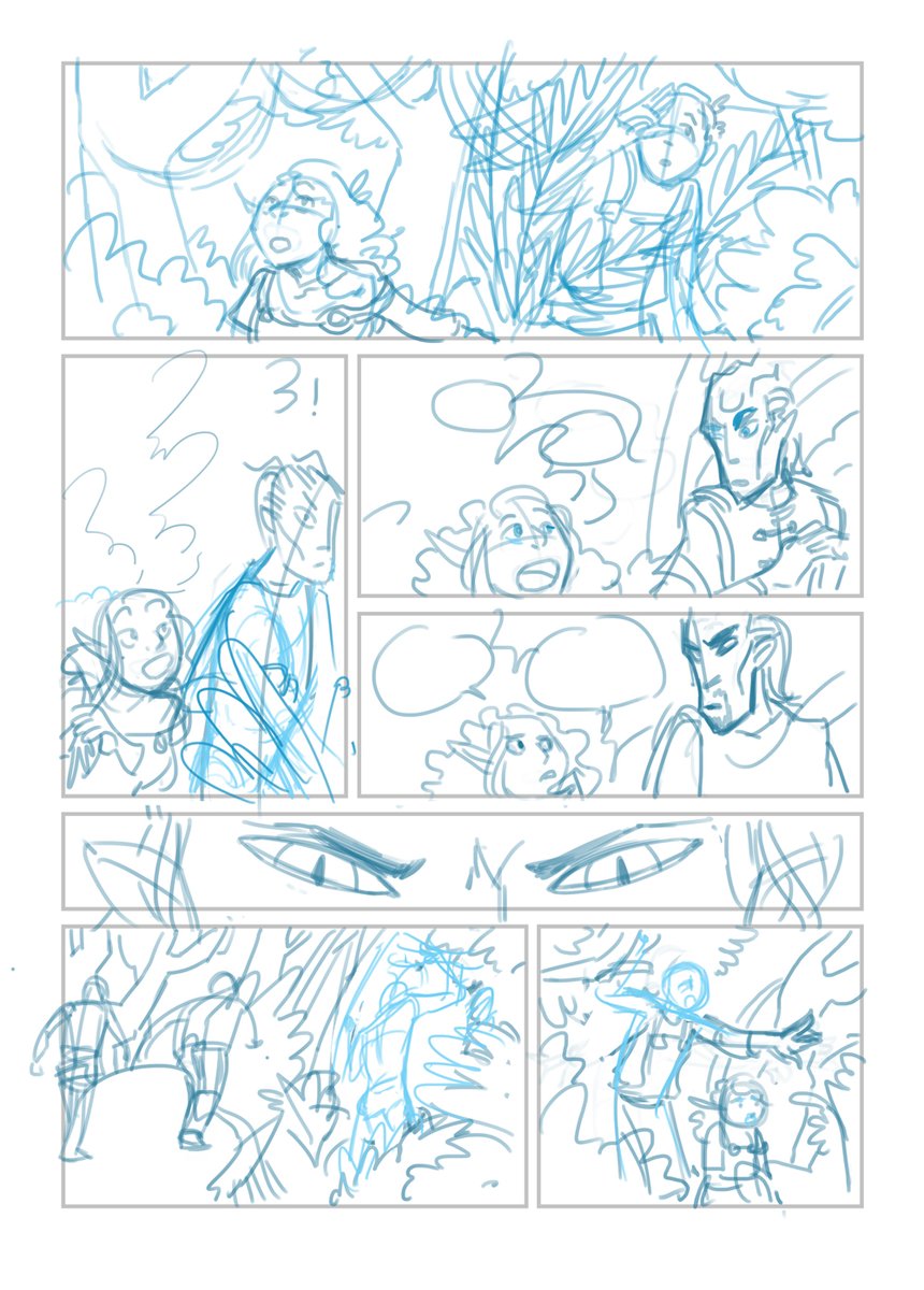 SnackBagStudios's tweet photo. A little thread about the step-by-step making of #WayfindersOffCourse CH2 page 9!

Thumbnail, rough, pencil. https://t.co/5oYAHOVdYo