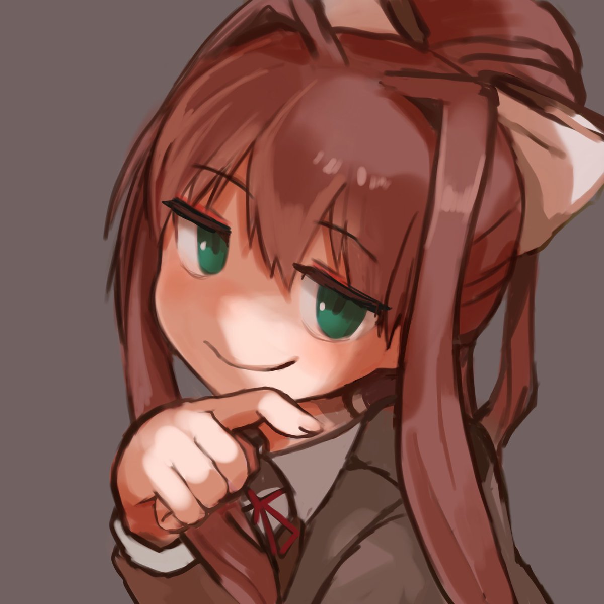 monika (doki doki literature club) 1girl solo brown hair ponytail green eyes smile long hair  illustration images