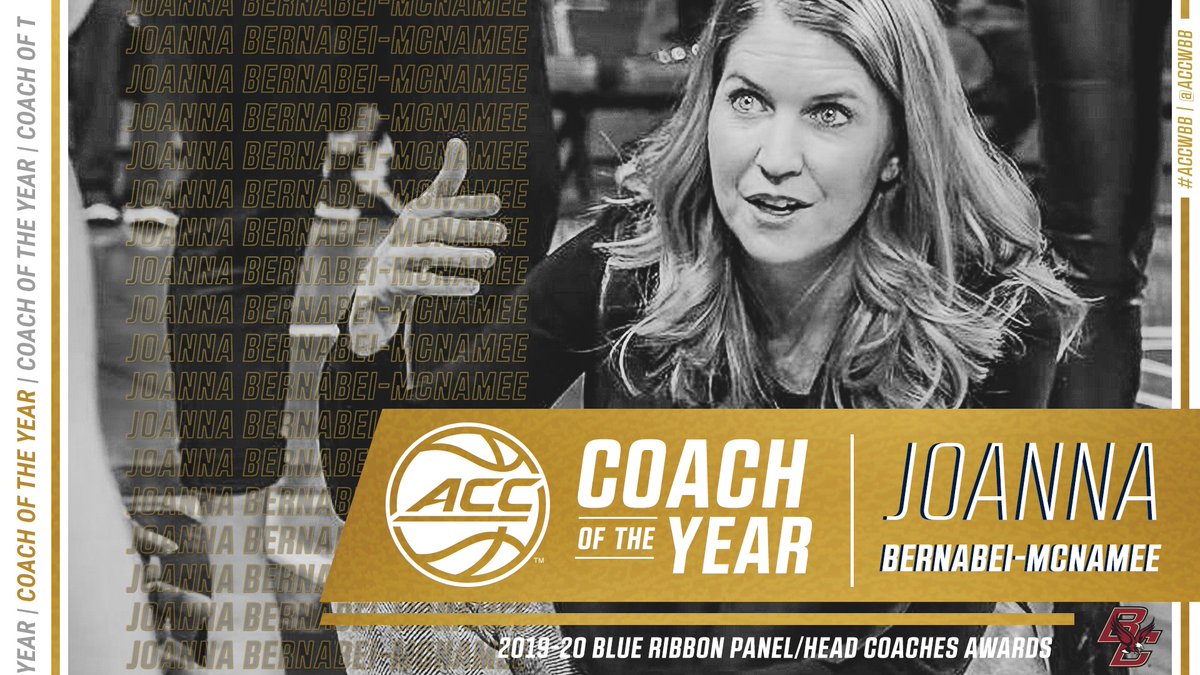 accwbb's tweet photo. Joanna Bernabei-McNamee is the 𝘼𝘾𝘾 𝘾𝙤𝙖𝙘𝙝 𝙤𝙛 𝙩𝙝𝙚 𝙔𝙚𝙖𝙧!

She led @bc_wbb to a program-record 11 conference wins, and the Eagles’ six-seed in this week’s ACC Tournament is the best since BC joined the conference! 👏

#ACCWBB https://t.co/k0O132iwfO