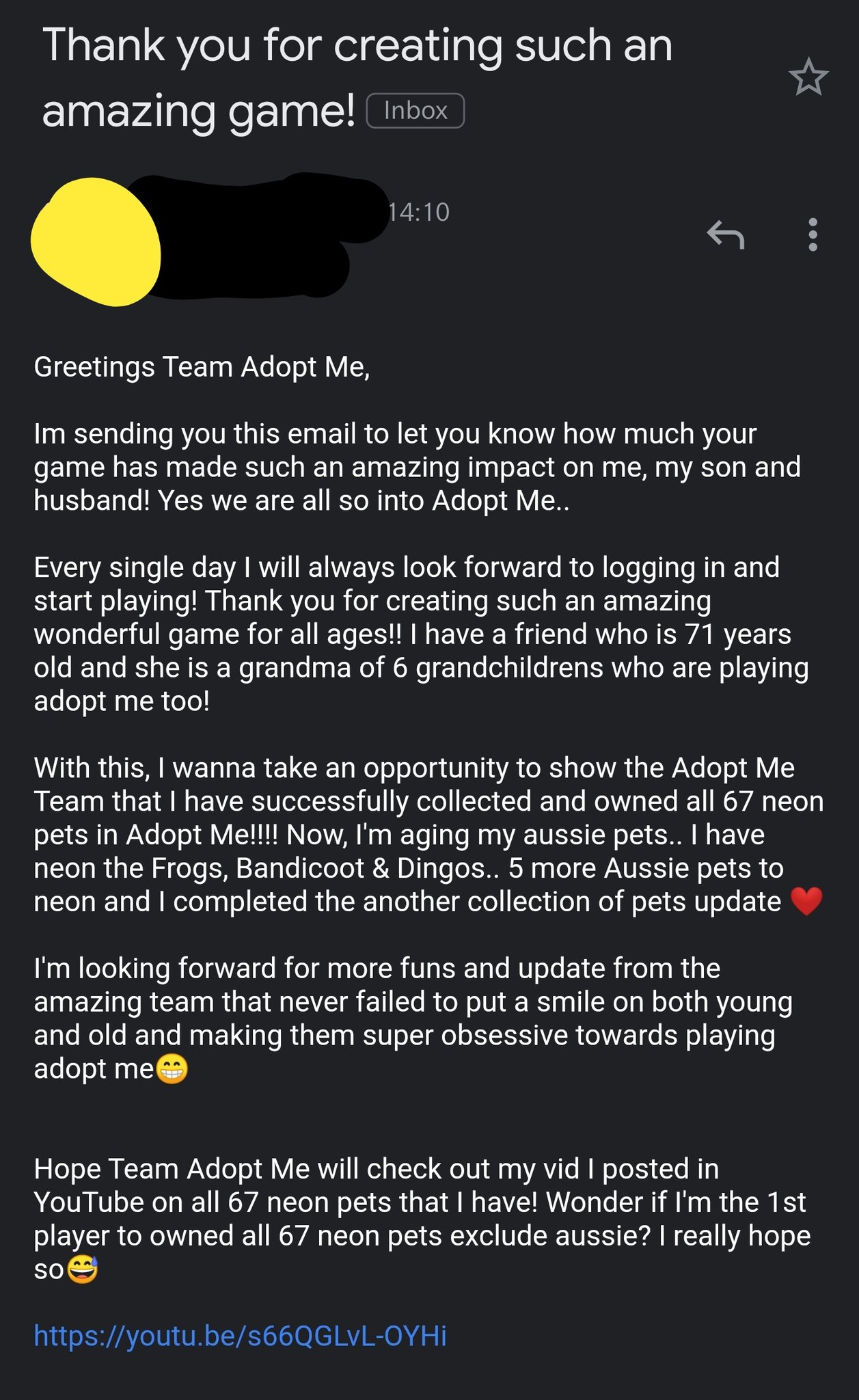Josh Ling Adopt Me On Twitter A Lovely Message We Received