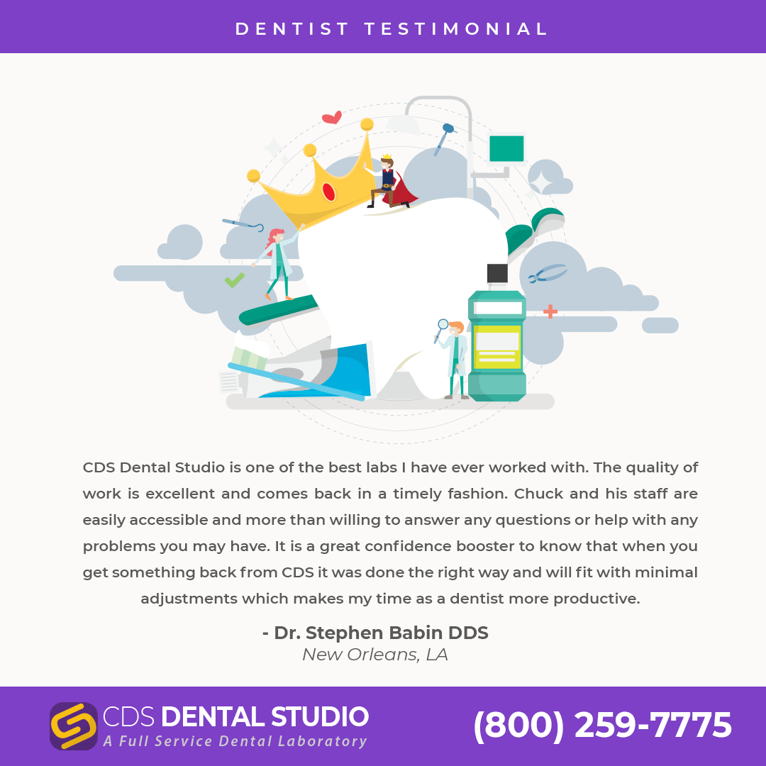 cdsdentalstudio's tweet photo. Testimonial by Dr. Stephen Babin DDS. - New Orleans LA. Thank you for your kind words. We do our best on every case to help our doctors succeed. #americanmade  #dentistry #dentallaboratory #fullservice #dentalimplants #dentistry #dentallabs #dentistrylife #dentistryworld https://t.co/bHHh4T5Ewy