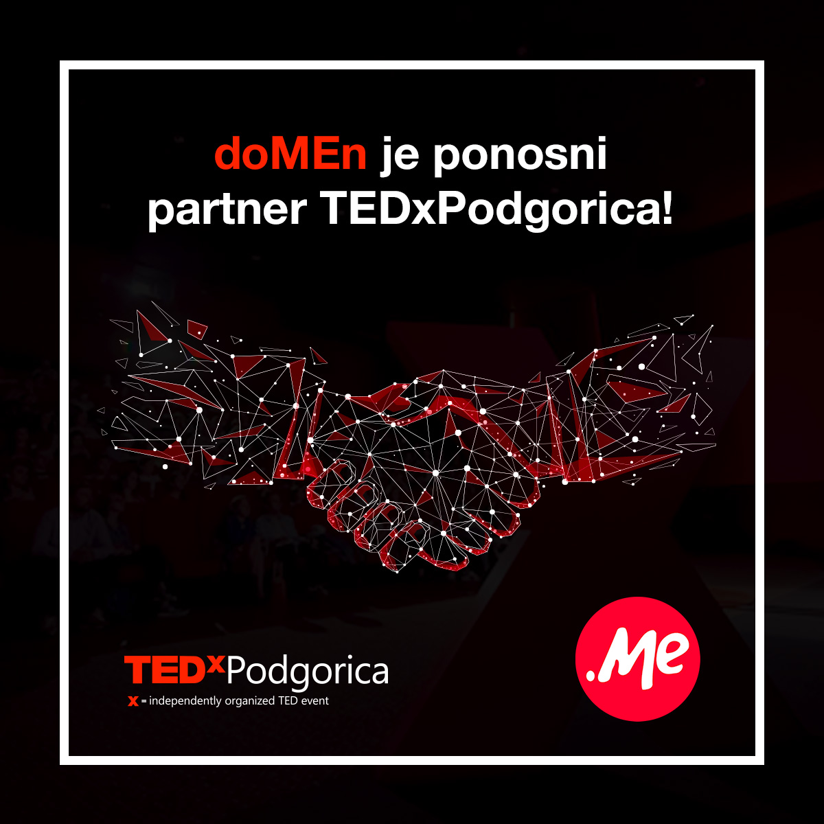 TPodgorica's tweet photo. 📌 "Od svog osnivanja, DoMEn nastoji da doprinese pozitivnim promjenama u Crnoj Gori kroz organizaciju i pružanje podrške događajima koji mlade upoznaju sa novim tehnologijama i načinima razmišljanja. Upravo zato sa ponosom podržavamo TEDxPodgorica." - @natasad, CMO @domainme. https://t.co/vVL57IIo0m