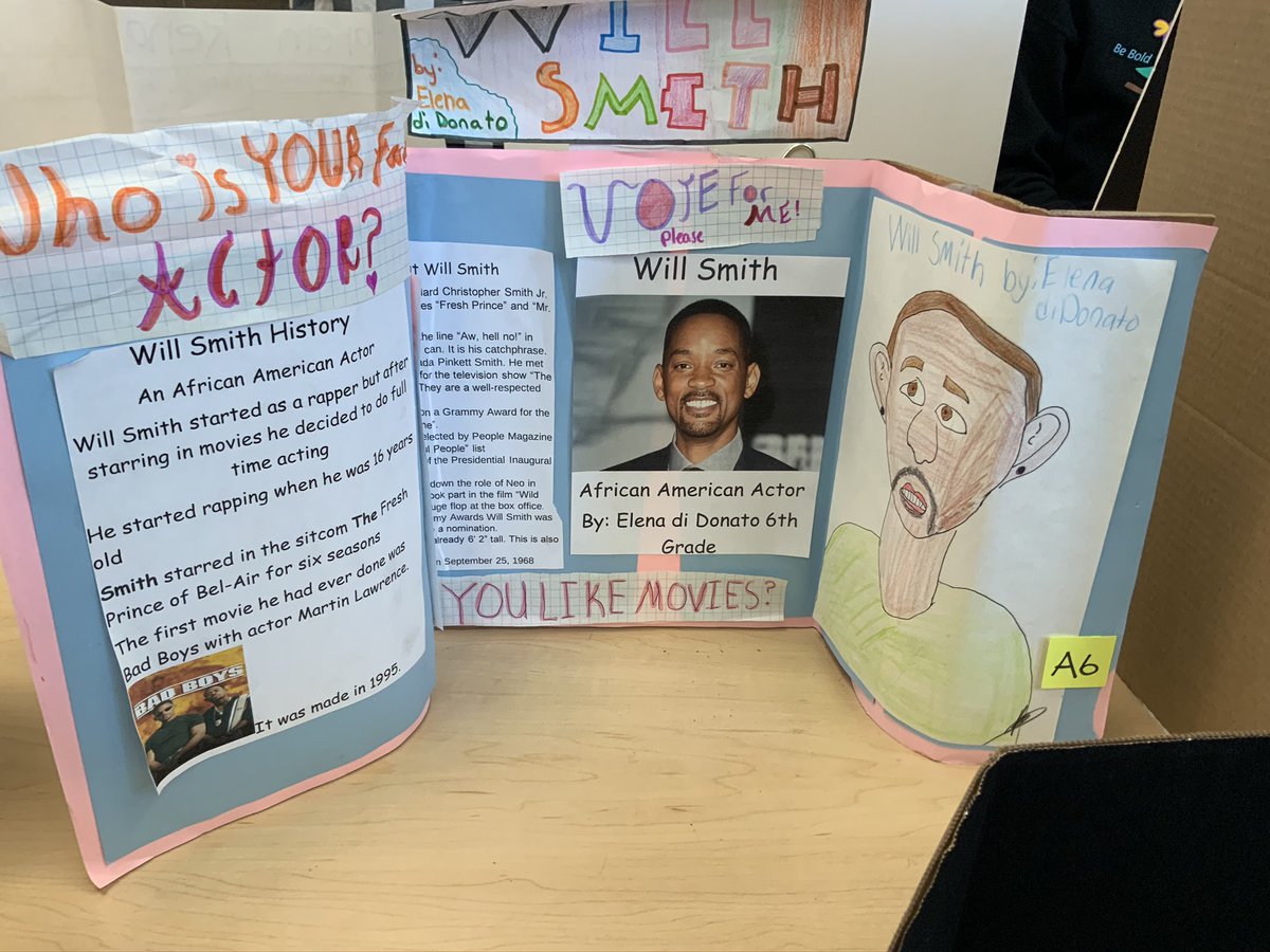 RubleLibrary's tweet photo. @RubleLibrary great facts and information all around and students STILL are checking out books! YES! #willsmith exhibit submitted by a 6th grade student was given two thumbs way up! @FUSD_Ruble @LbriansRuLe_bul https://t.co/u5xtjnl0Hl