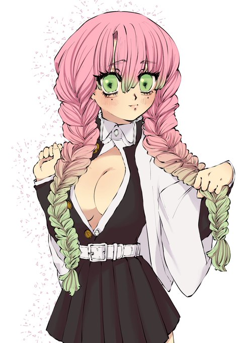 緑青さんがTwitterに投稿した甘露寺蜜璃(鬼滅の刃)のイラスト。