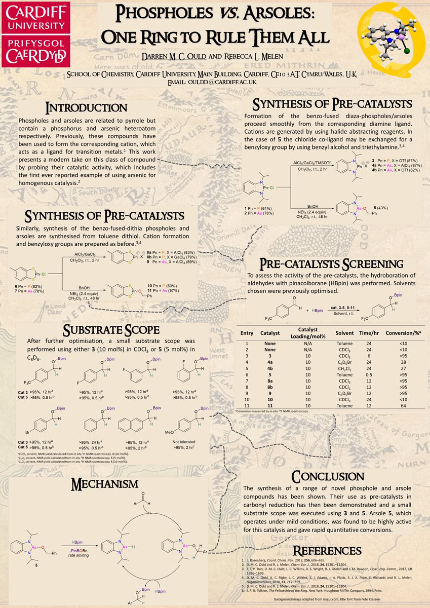 From the people that brought you 'Probing Arsoles: An In-Depth Study' and 'Arsoles: Are They Useful? A Deeper Study', here is the follow up 'Phospholes vs. Arsoles: One Ring to Rule Them All.' #RSCPoster2020 #RSCCat #RSCInorg #RSCOrg #RealTimeChem