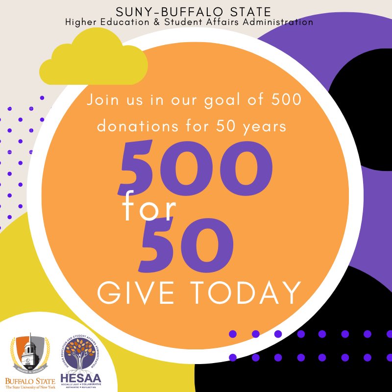 buffalostatehea's tweet photo. Today is the day! Join us in our goal of 500 donations for 50 years of shaping leaders in higher education. Give today! Link in bio! #HESAAgolden50 #HESAAfam #BuffStateHESAA #HESAA
https://t.co/BVBzMIZSUM https://t.co/tOR4UNCNiO