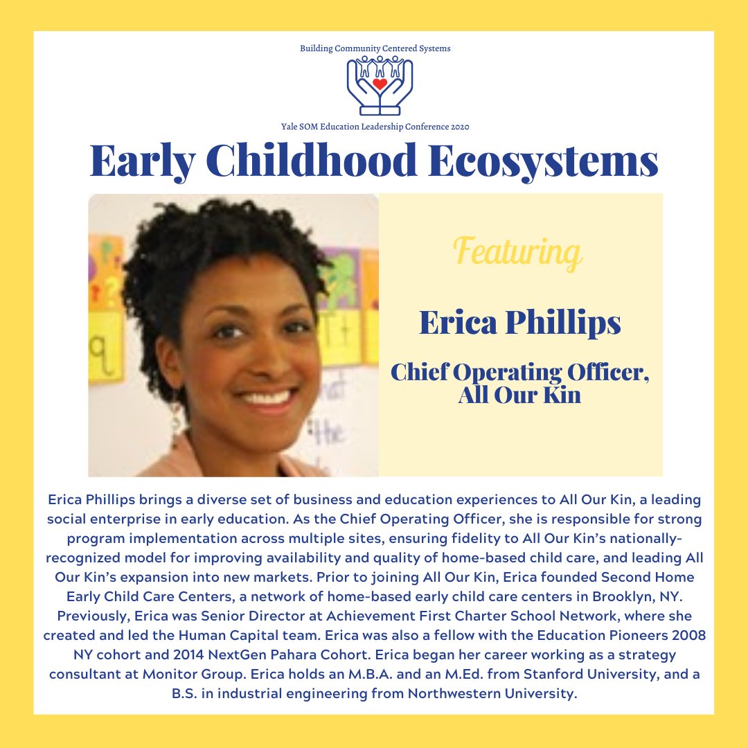 Erica Phillips, COO of <a href="/AllOurKin/">All Our Kin</a> is joining #2020ELC as a panelist to discuss "Early Childhood Ecosystems" within the larger context of "Building Community Centered Systems" in schools. Join us April 2-3! #earlychildhood #education #SEL #community