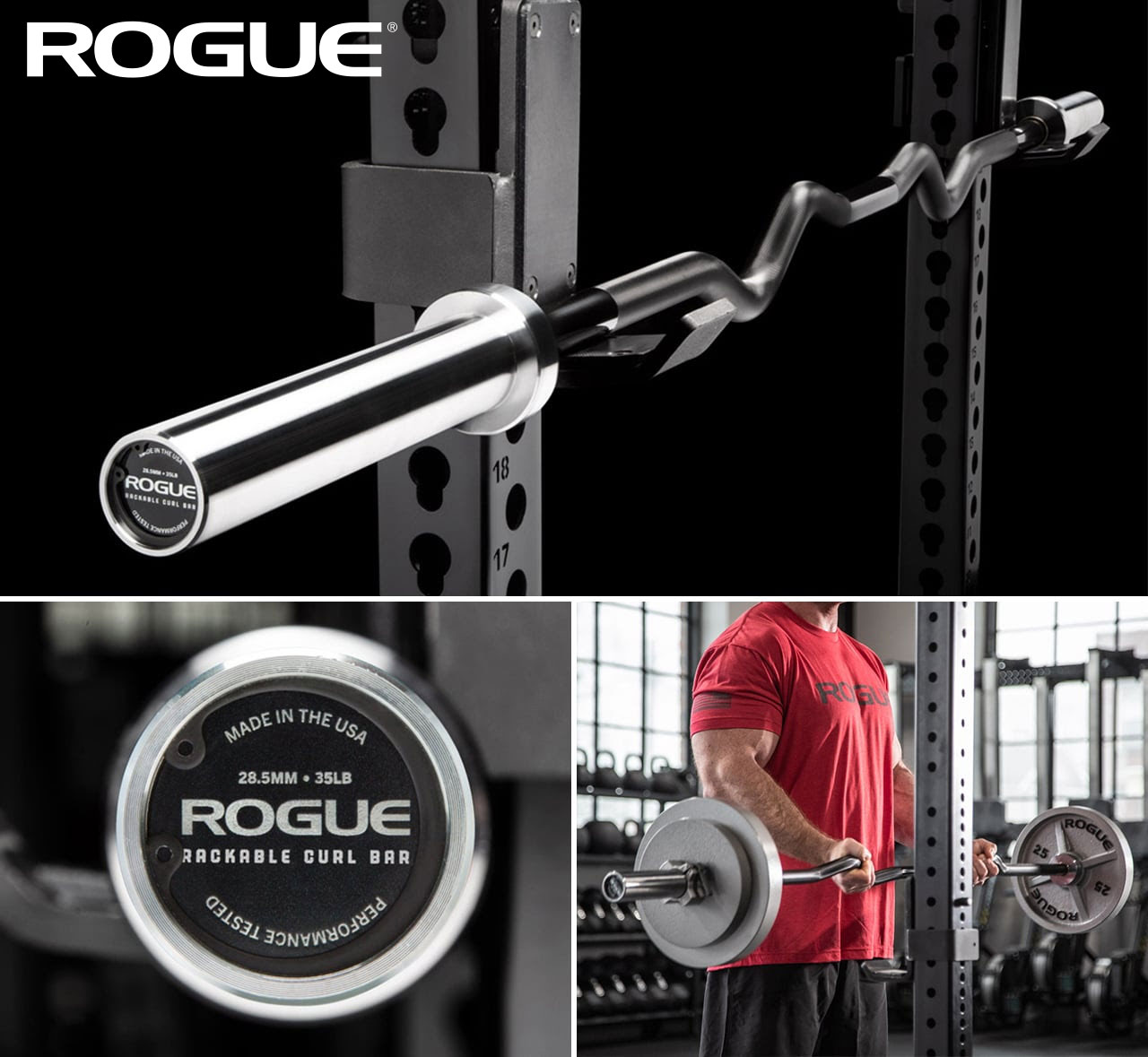 Rogue Fitness on X Featuring the same cambered design knurl pattern and E coat finish as our original Rogue Curl Bar the Rackable Curl Bar was designed with 20 inches of additional space