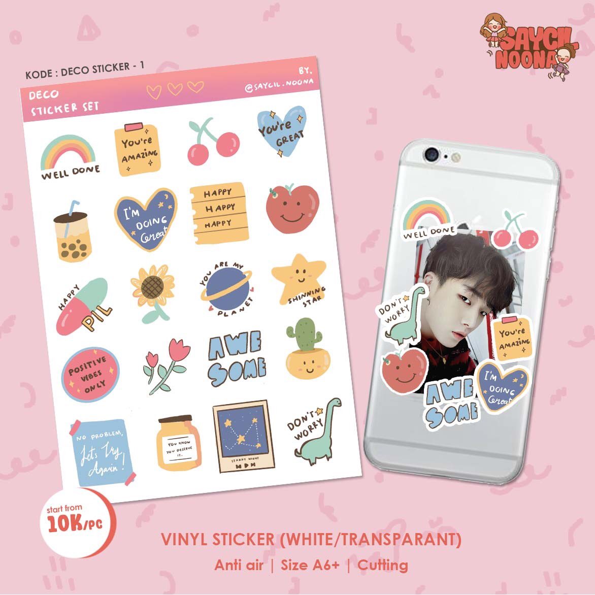 NoonaSaycil's tweet photo. New Deco Sticker set by Saycil Noona🍒 ini lucu banget tinggal taroh pc di belakang clear case kalian terus ditempel stiker deco ini🥰 #bysaycil https://t.co/rYobcWXoAD