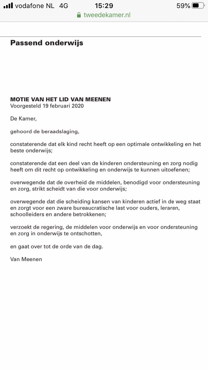 Haal de schotten weg tussen het geld voor onderwijs en het geld voor zorg en ondersteuning in het onderwijs. Dat zegt deze motie van D66 die zojuist is aangenomen! De ministers Slob en De Jonge moeten aan de slag. Denken vanuit het kind ipv het systeem.