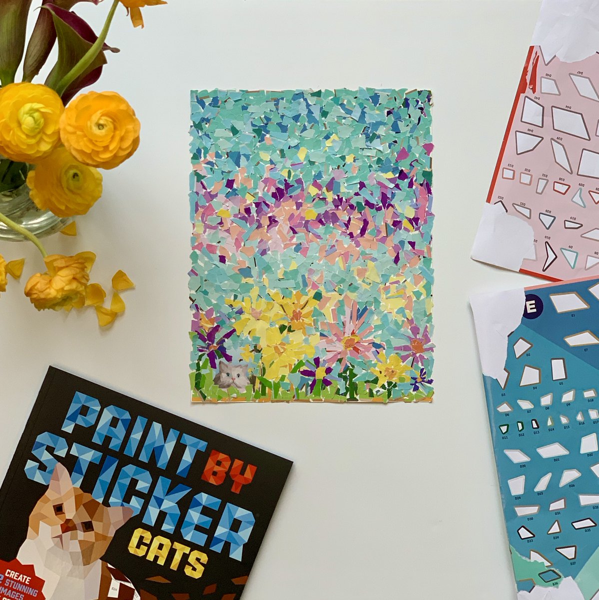WorkmanPub's tweet photo. We are swooning over this lovely #spring scene that one reader created with their leftover stickers in Paint by Sticker: Cats! 😻🌸🌼 #paintbysticker #floralcollage #abstractfloral #recycledart
https://t.co/6CkODbwQwe https://t.co/5ckWf71iJv
