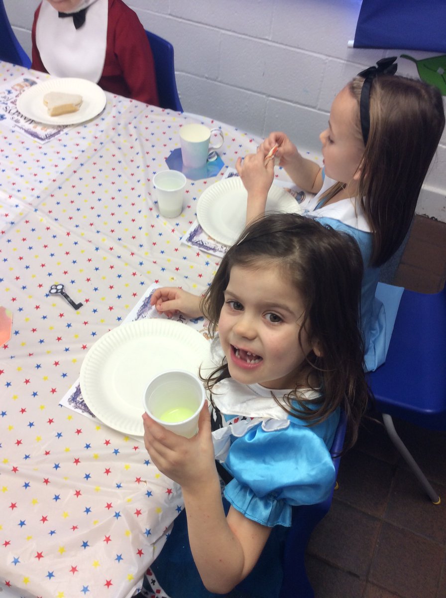 Enjoying our Mad Hatter’s Hatters tea party in Year 2! @InMATLamport <a href="/pixlclub/">Pixel Club</a> #WorldBookDay2020