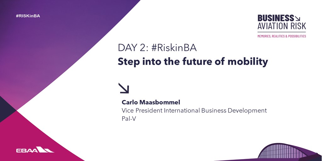 EBAAorg's tweet photo. We are about to #StepIntoTheFuture with Carlo Maasbommel @PALV_flyingcar. #DYK they developed the first #FlyingCar in the world? We are curious to hear how this could be deployed in #BusinessAviation ✈️. #RISKinBA https://t.co/CO0EtRpN8e