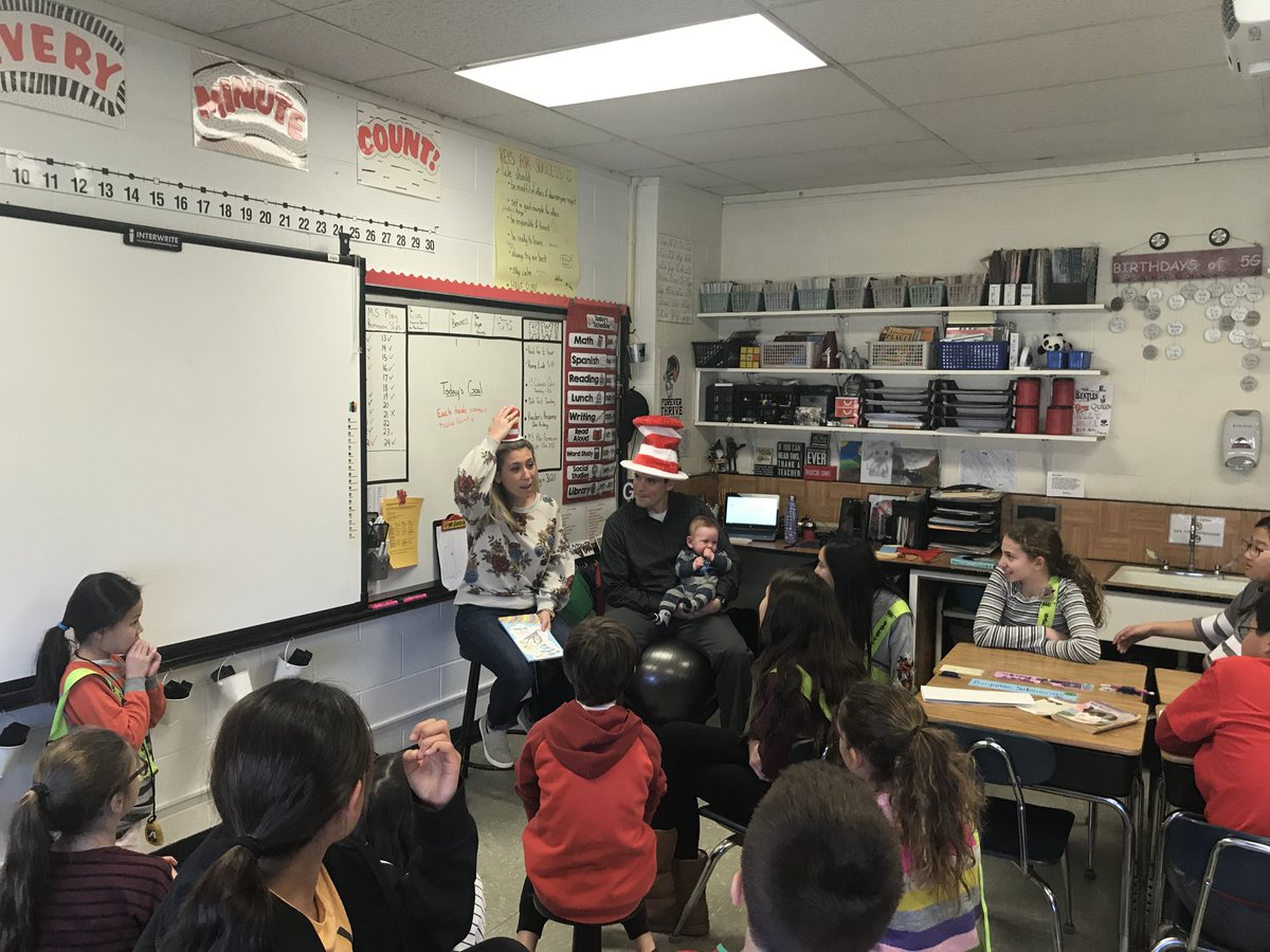 Read Across America is a family affair at Coleman School! Mrs. Gavin, a 5th grade teacher in Whippany, joins son Bennett in reading to 5G.