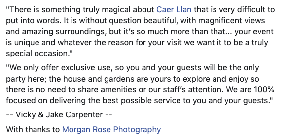 Caer_Llan's tweet photo. A few words from Vicky &amp; Jake Carpenter.. 

With thanks to Morgan Rose Photography. https://t.co/3sCdwpCUzX