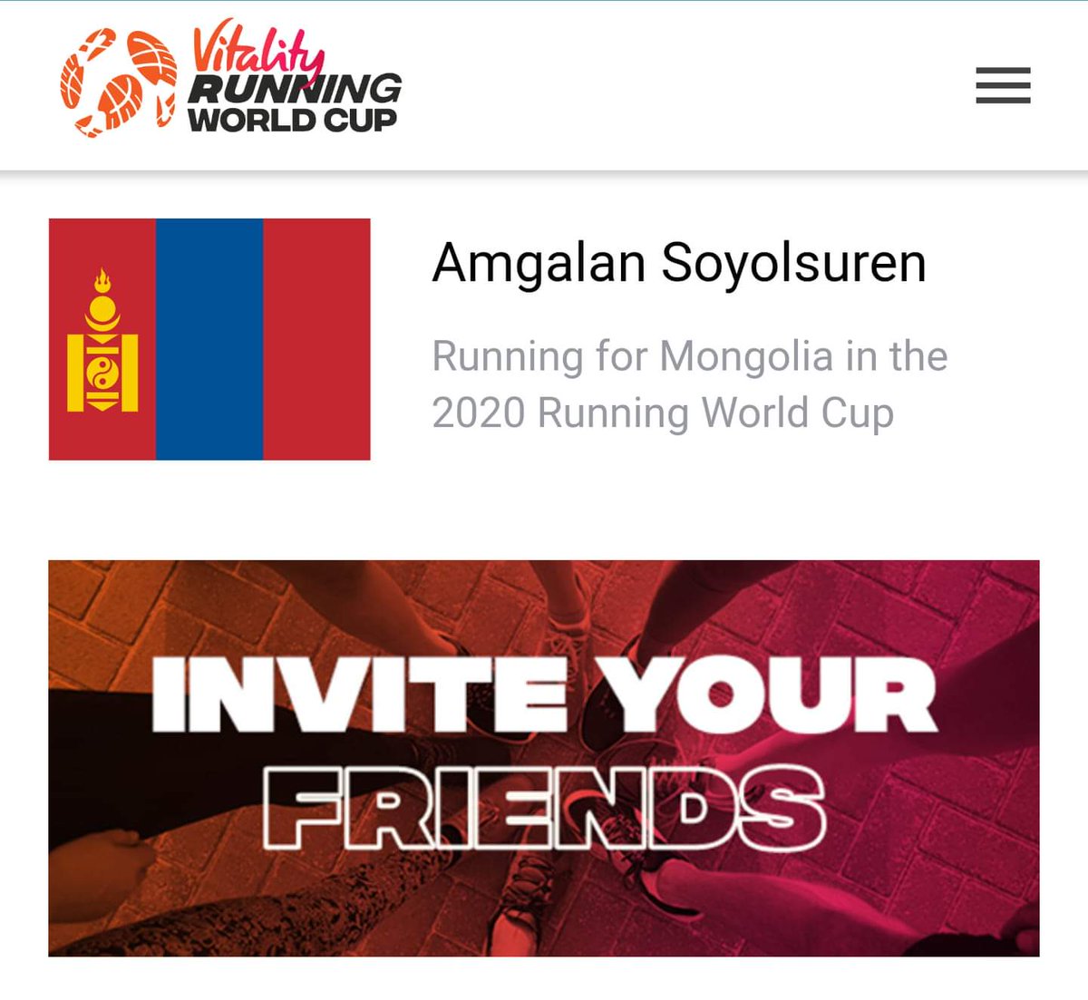 amgalan_so's tweet photo. 2-хон хоногийн дараа болох #RunningWorldCup -д бидний хэдэн нөхөд Монгол улсынхаа нэрийн өмнөөс гүйхээр зориглон бүртгүүлэв. Дэлхийн 181 орны гүйгчидтэй өрсөлдөнө. Хамгийн олон километр гүйсэн улсын баг түрүүлэх юм байна. 

#TeamMongolia 🇲🇳
#VitalityRWC #RunForMongolia https://t.co/527KHM0s0k