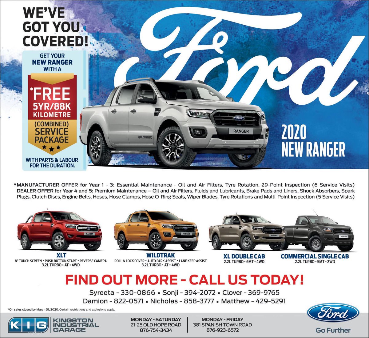 KIGarage's tweet photo. KIG has got you covered... with every New Ranger get a *Free Service Package! Give us a call to book your Ranger TODAY 876.923-6572 | 876.754-3434 or email sales@kigjamaica.com for more info.

#kigjamaica #ford #ranger #service https://t.co/hGpoeEoEai