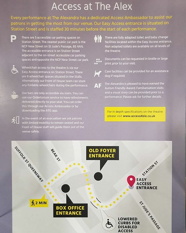 Raven_Quinzel's tweet photo. Good to go to a disabled friendly theatre last night. Such friendly and helpful staff, plus refreshments that you can order via an app that are delivered to you seat.
.
@thealexbham .
#disabledfriendly #disabledaccess #birmingham #thealexandra #accessibi… https://t.co/DebAGHGAHq https://t.co/yCqwrM23dq