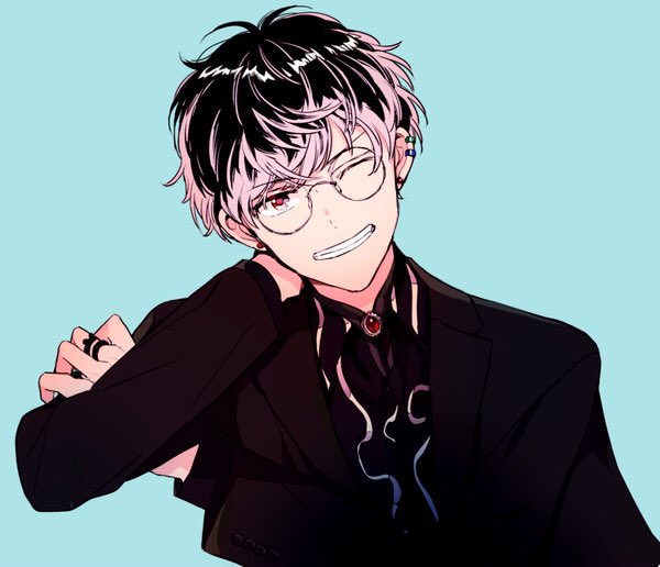 1boy male focus glasses one eye closed jewelry black hair solo  illustration images