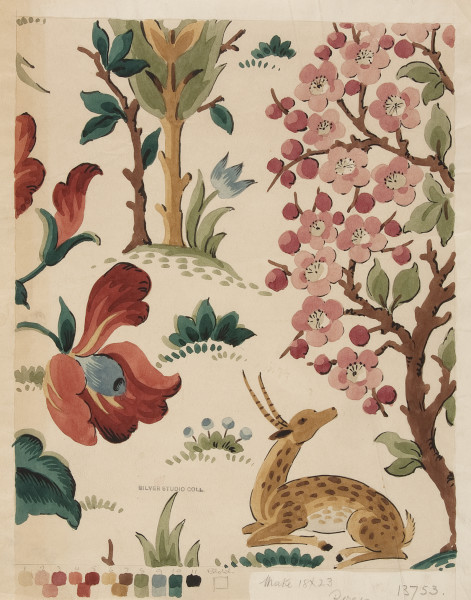 MoDAMuseum's tweet image. This beautifully painted late 1940s #SilverStudio #design for a printed #textile perfectly captures the spirit of #WorldWildlifeDay 🌳🦌