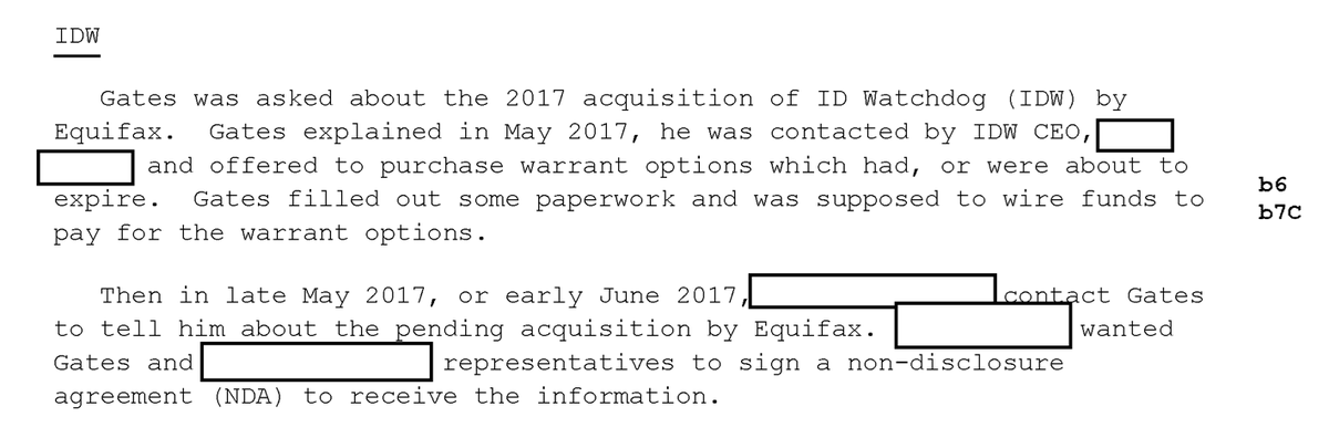 Another side treat from the new Mueller 302 batch: Rick Gates committed insider trading around...Equifax.You know. The company that leaked all our financial data?