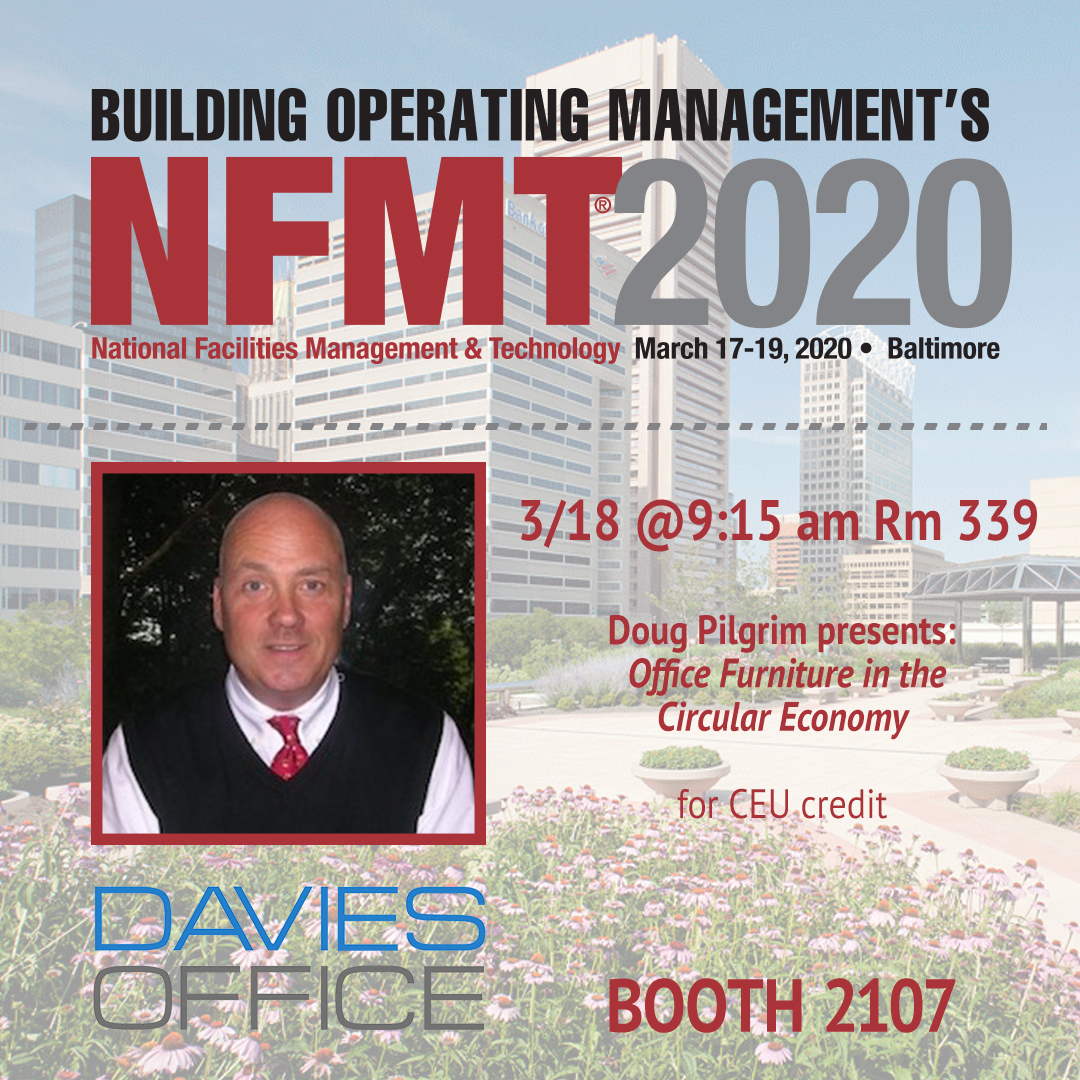 DaviesOffice's tweet photo. Are you attending @nfmt_conference #NFMT20 next week? We are too! We'll see you at Booth 2107 when the expo opens at noon. #FacilitiesMgmt #FacilitiesManagement #sustainability https://t.co/TJiXGTWYx9