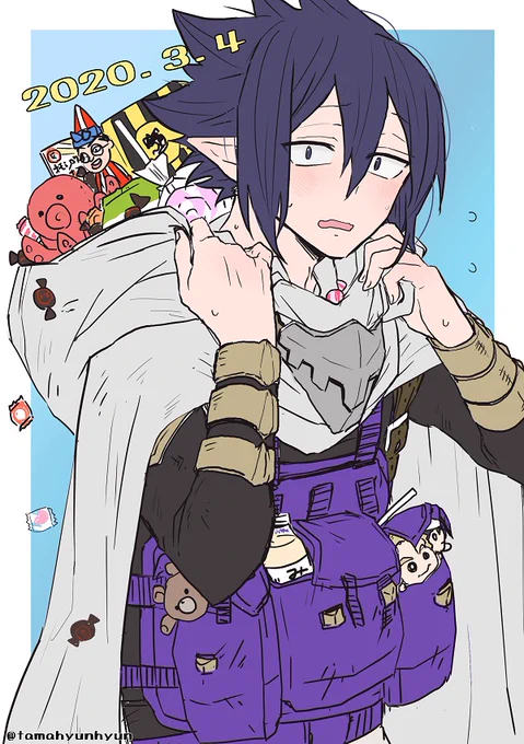 環くんおめでと～～～??????ヒーロー活動中にファットに「今日誕生日やからお祝いしたってな!」って宣伝されて街の人になんかいっぱい詰め込まれる環くん? 