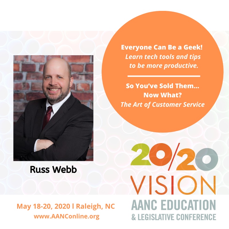 AANCOnline's tweet photo. Looking forward to having Russ Webb with us at this year's Conference for his sessions: “Everyone Can Be a Geek!" and "So You’ve Sold Them…Now What?.” Are you registered? Register at AANC Online: https://t.co/StLU33seqK
#AANC2020Vision https://t.co/cmFiaXNtww