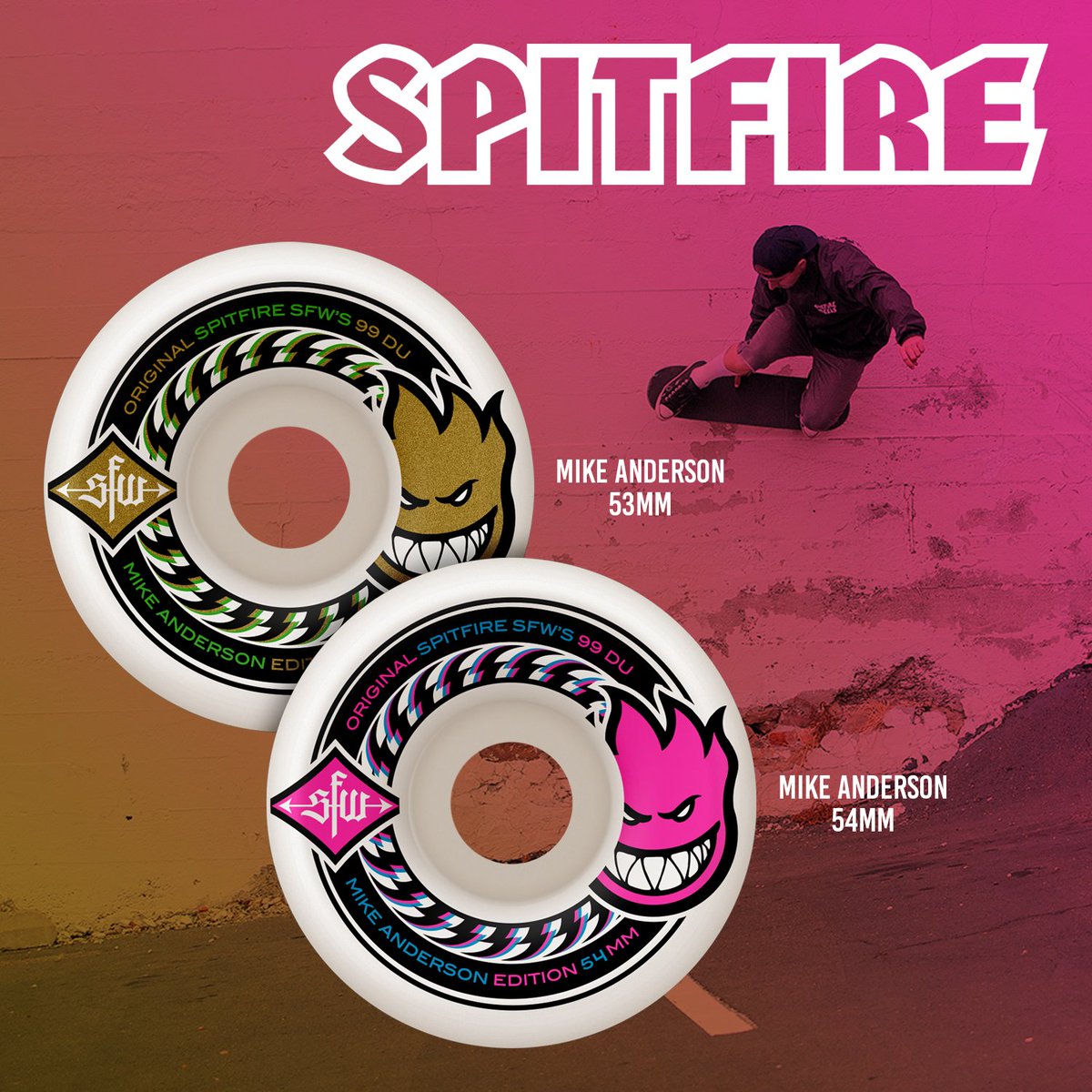 SPITFIRE SFWIDE SHAPE マイク・アンダーソンエディション Mike Anderson 53mm and 54mm wheels are in stock for the true
