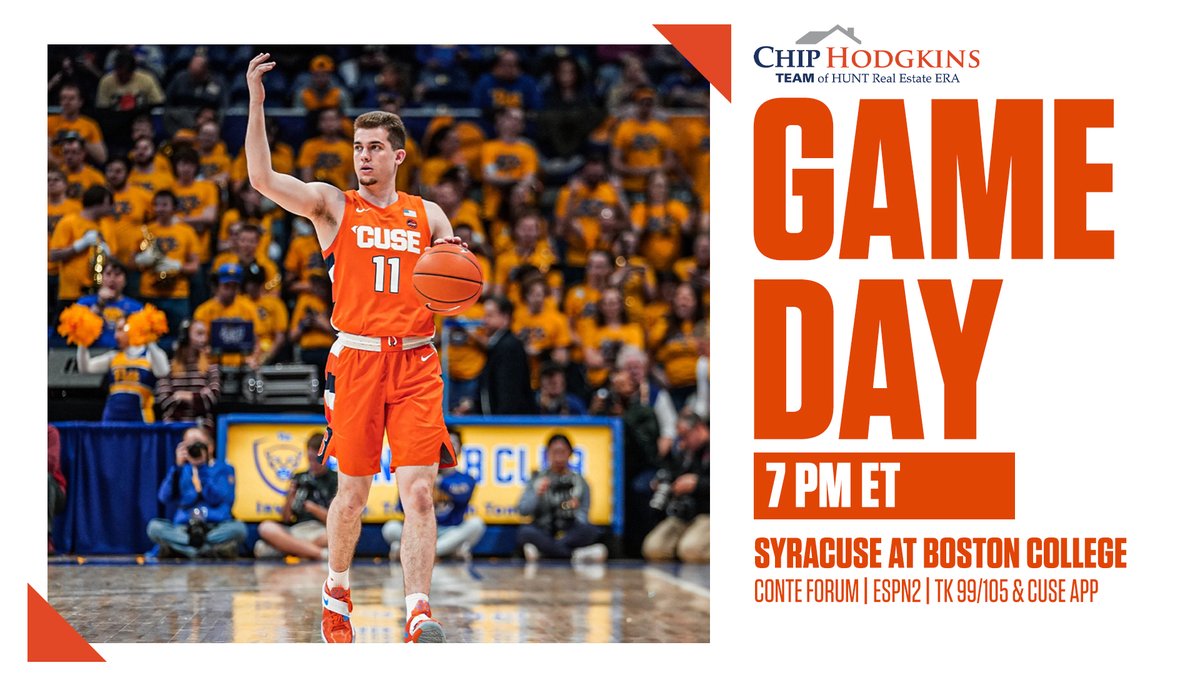 Cuse's tweet photo. It's #CuseGameDay at Boston College! 🍊🏀

Tip is at 7 PM on ESPN2, @TKClassicRock, @tunein &amp; the Cuse mobile app. https://t.co/cyIXkfQm1i