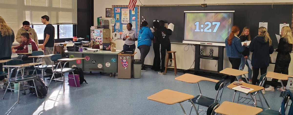 Rise and chat! 1st period IB seniors discuss historical interpretations of Hitler's rise to power while rotating around the room to different chat stations. <a href="/BayShore_SSDept/">Bay Shore Social Studies</a>