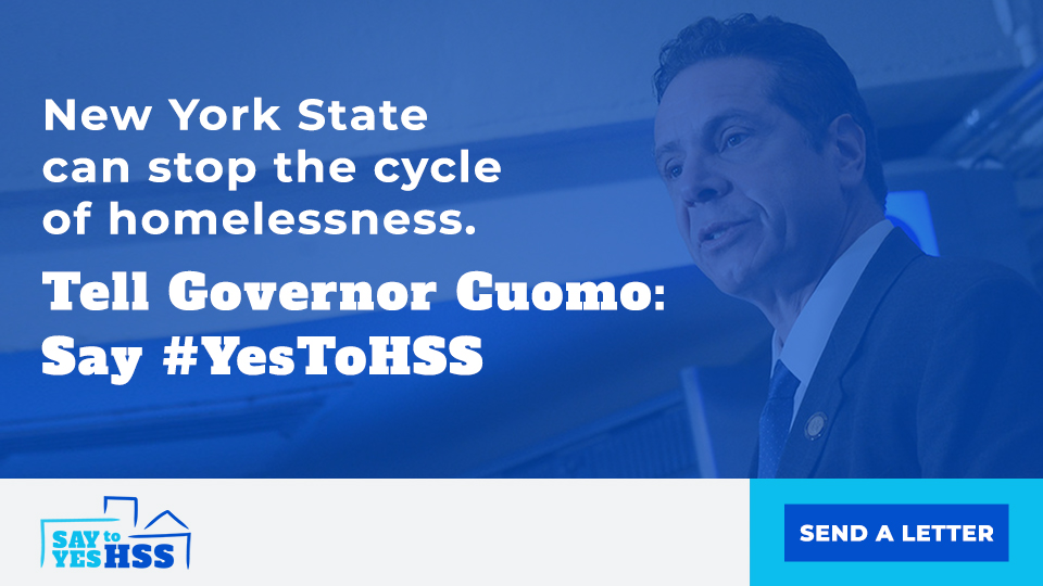 We can help homeless New Yorkers move out of shelters and keep others from becoming homeless in the first place – we’re just waiting on <a href="/NYGovCuomo/">Archive: Governor Andrew Cuomo</a> to do the right thing and say #YesToHSS. Send him a letter now #CuomoHousingHoldout: sayyestohss.org/take-action/